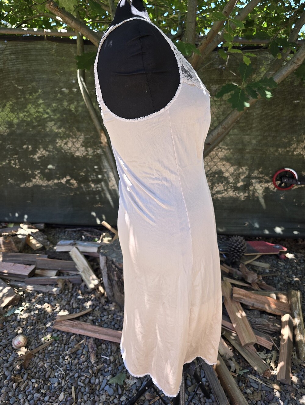 Vtg 70's Tan Lace-Trim Slip Dress Soft Girl Coquette Pin-Up Boudoir Romantic - Picture 2 of 7